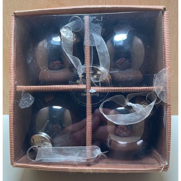 Beautiful Set of 4 Blown Black Glass with Silver Cats 4" - Picture 4 of 8